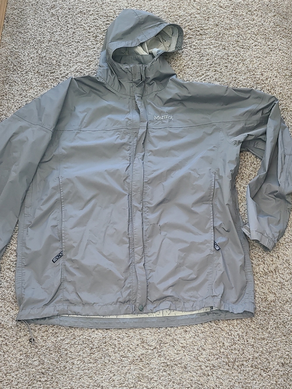 Marmot Light Gray Waterproof Hooded Rain Shell
